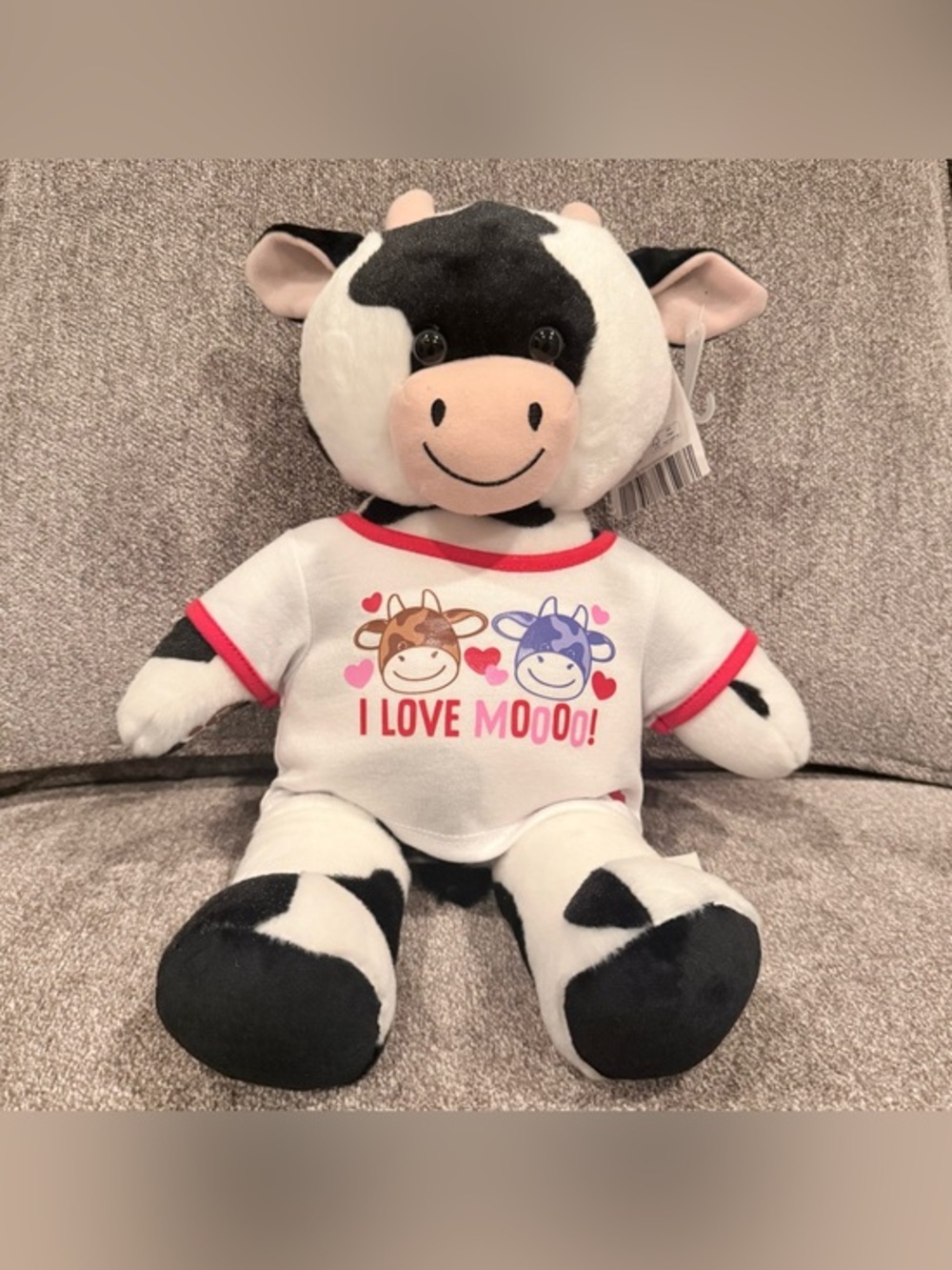 Build-A-Bear Cuddly Cow plush with I love Moooo tshirt